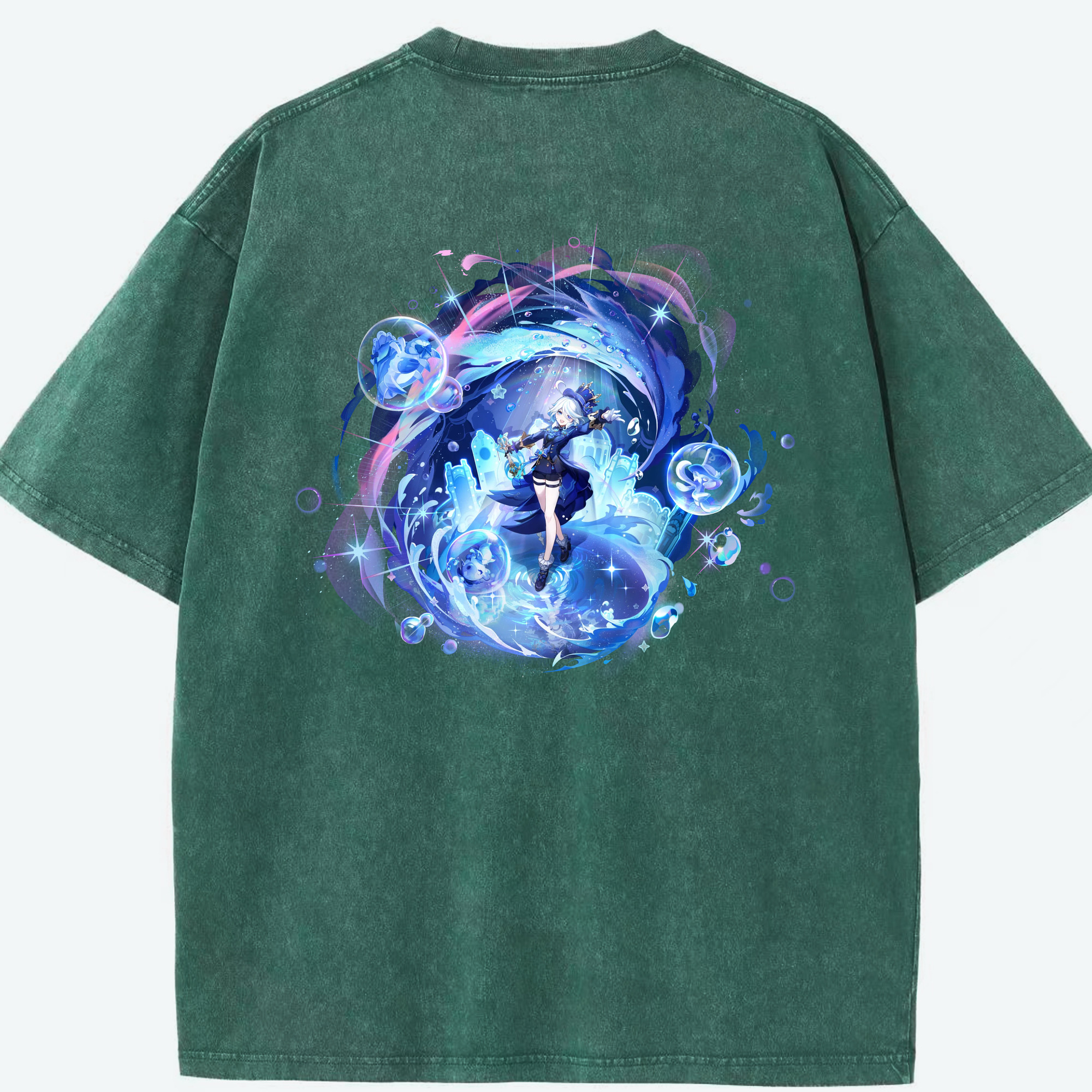 げんし神 フリーナ genshin Furina 綿100% ヴィンテージ風 半袖Tシャツ（背面プリント）